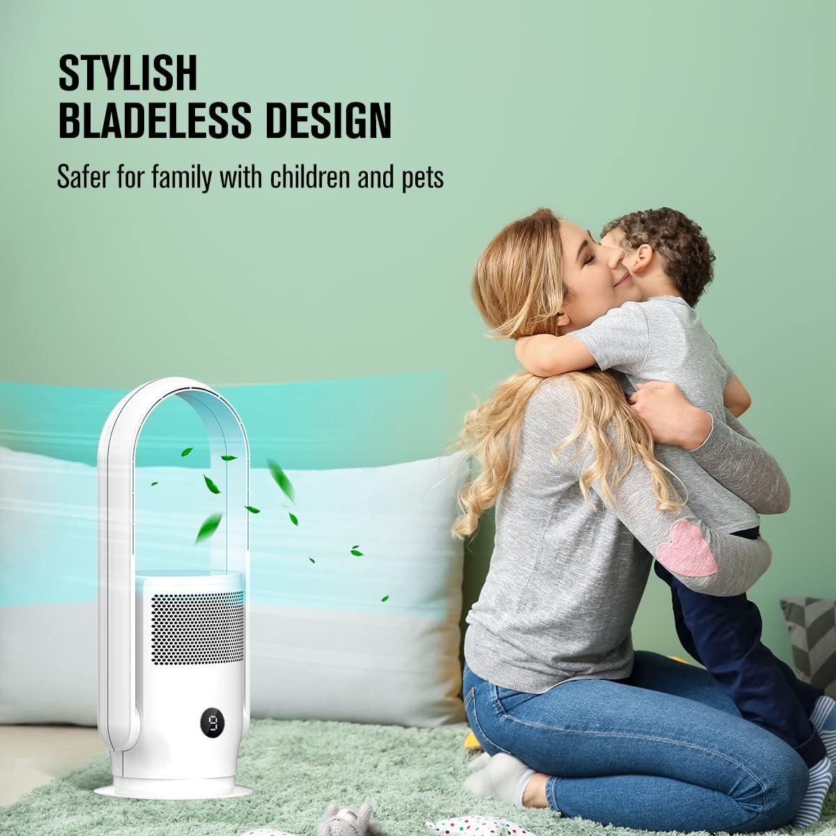 Ventilatore senza pale con purificatore d'aria, ventilatore a torre silenzioso Ultty con telecomando, touch, timer 8H, filtro HEPA 99,97%, ventilatore senza pale oscillante a 90° e alto 80 cm per camera da letto e casa, CR022 Bianco