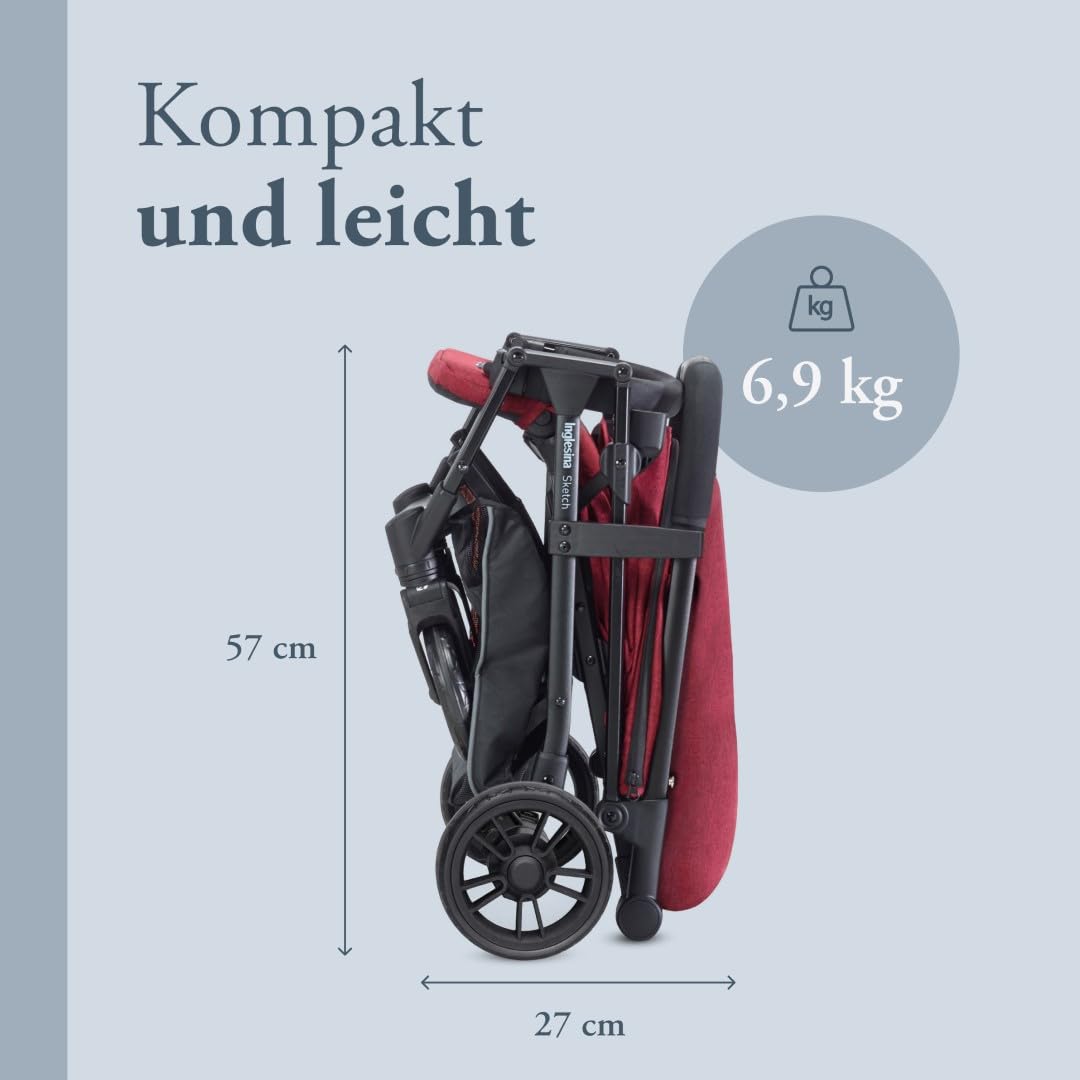 Inglesina Sketch Kinderwagen Leicht und Kompakt, Schwarz, Bequem, bis zu 17kg, Einhand-Faltung, UPF 50+