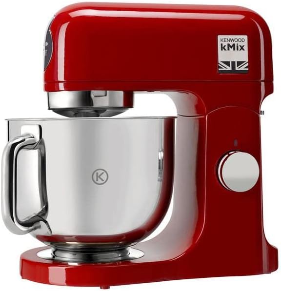 Kenwood kMix KMX750RD Robot da cucina, Ciotola in acciaio inox da 5 litri, Sistema di sicurezza Safe-Use, Corpo in metallo, 1000 Watt, Inclusi set di 3 accessori da pasticceria e paraspruzzi, Rosso