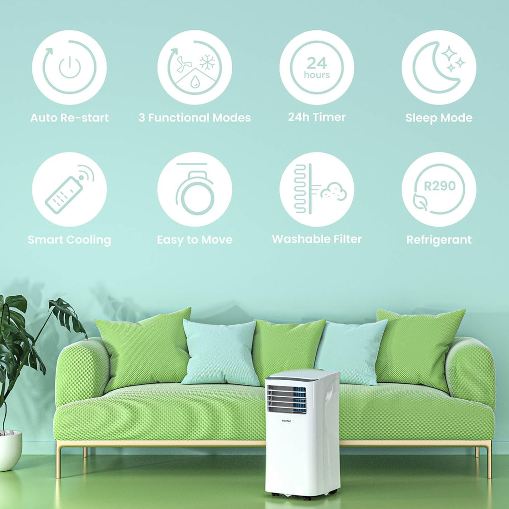 Comfee Condizionatore Portatile Easy Cool 2.0, 7000 BTU 2,0kW, Raffreddamento&Ventilazione&Deumidificazione, Adatto per Ambienti fino a 68m³(25㎡), Controllo tramite APP/Alexa/Google Home/IFTTT, Climatizzatore Portatile con Tubo di Scarico