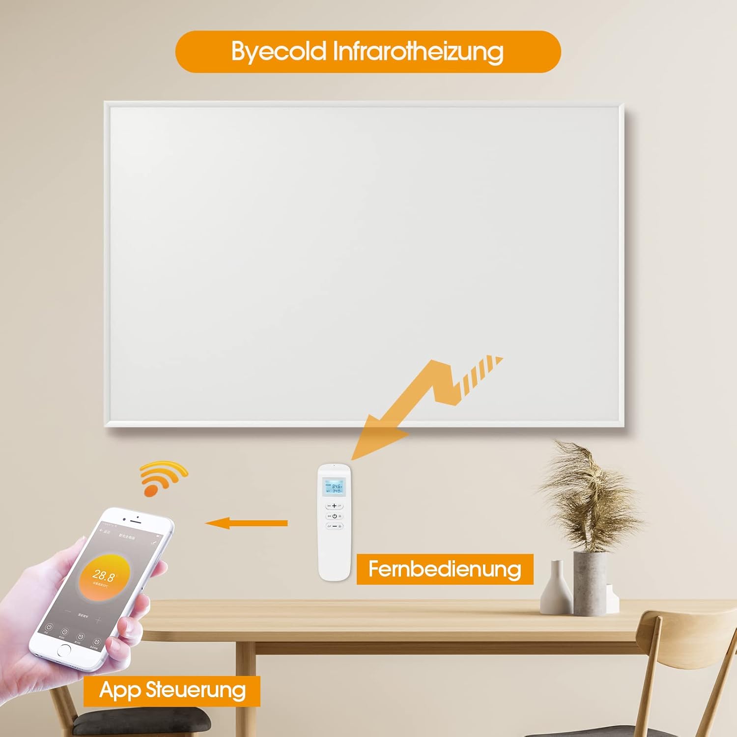 Byecold Riscaldatore a Infrarossi da Pavimento con Piedini 300 Watt, Riscaldamento Elettrico a Infrarossi, Termosifone, Pannello Radiante, Risparmio Energetico, Protezione da Surriscaldamento