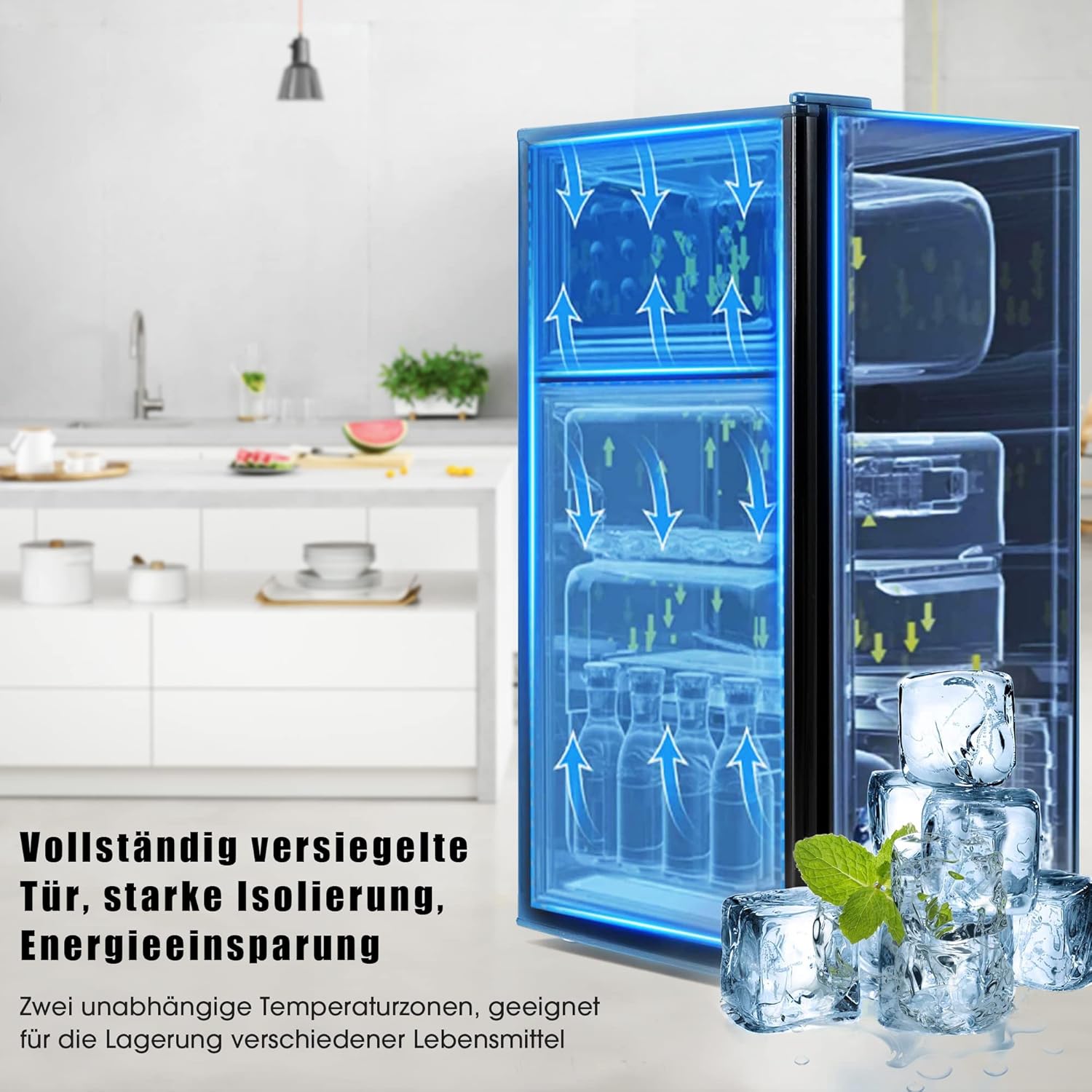 Merax Frigorifero con Congelatore, Frigorifero Combinato, Piccolo Frigorifero con 51L e Congelatore 21L, Silenzioso, LED, Ripiani in Vetro, Cassetto Verdura, Balconcini, per Cucina, Soggiorno, Ufficio, Nero
