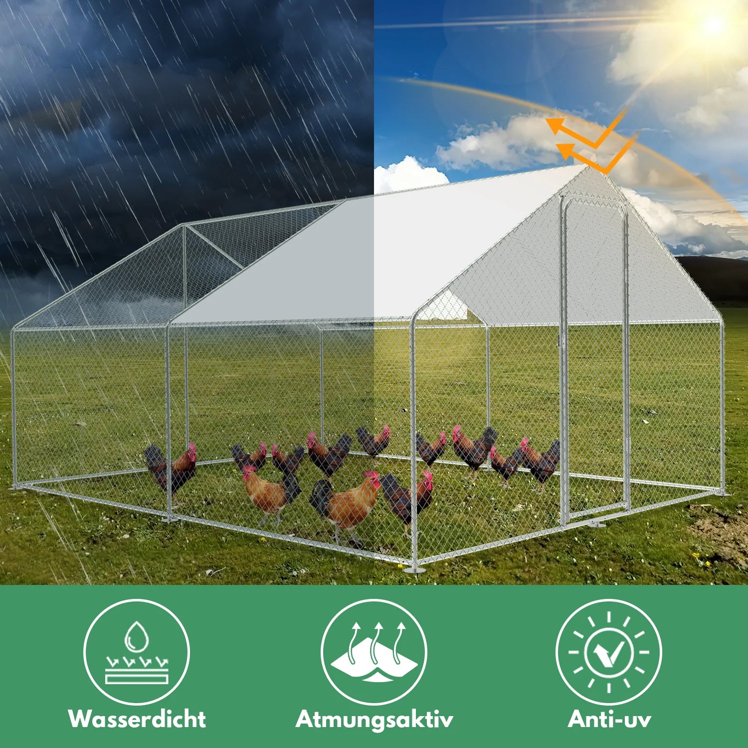 Sonnewelt Pollaio in Metallo Recinto all'Aperto con Telo di Copertura 3*4*2m