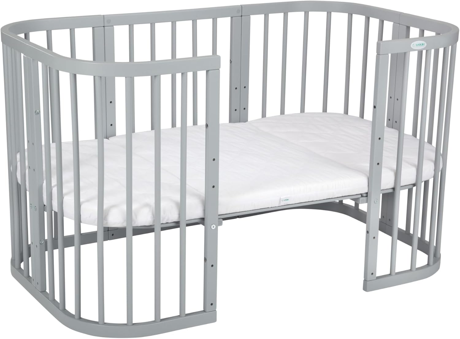 Waldin Lettino per bambini in legno 7in1 con materasso, Letto "Cresci con me", Ventilato, Base regolabile in 5 altezze, Set All-Inclusive, Legno Bianco