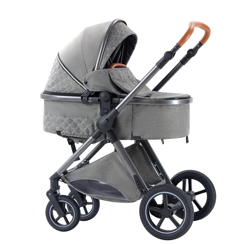 Shineey kinderwagen 3 in 1 Buggy Babybett Komplett Set Einem Klick Zusammenklappbarer Kinderwagen, 3 in 1 KombiKinderwagen Aluminiumrahmen für Neugeborene