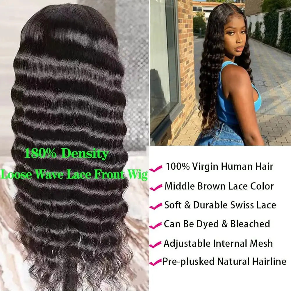 Trasforma il tuo look con la parrucca Xbeauty Loose Wave Lace Front 13x4 HD Trasparente 180% Densità in Loose Deep Wave, capelli umani pre-pizzicati con baby hair