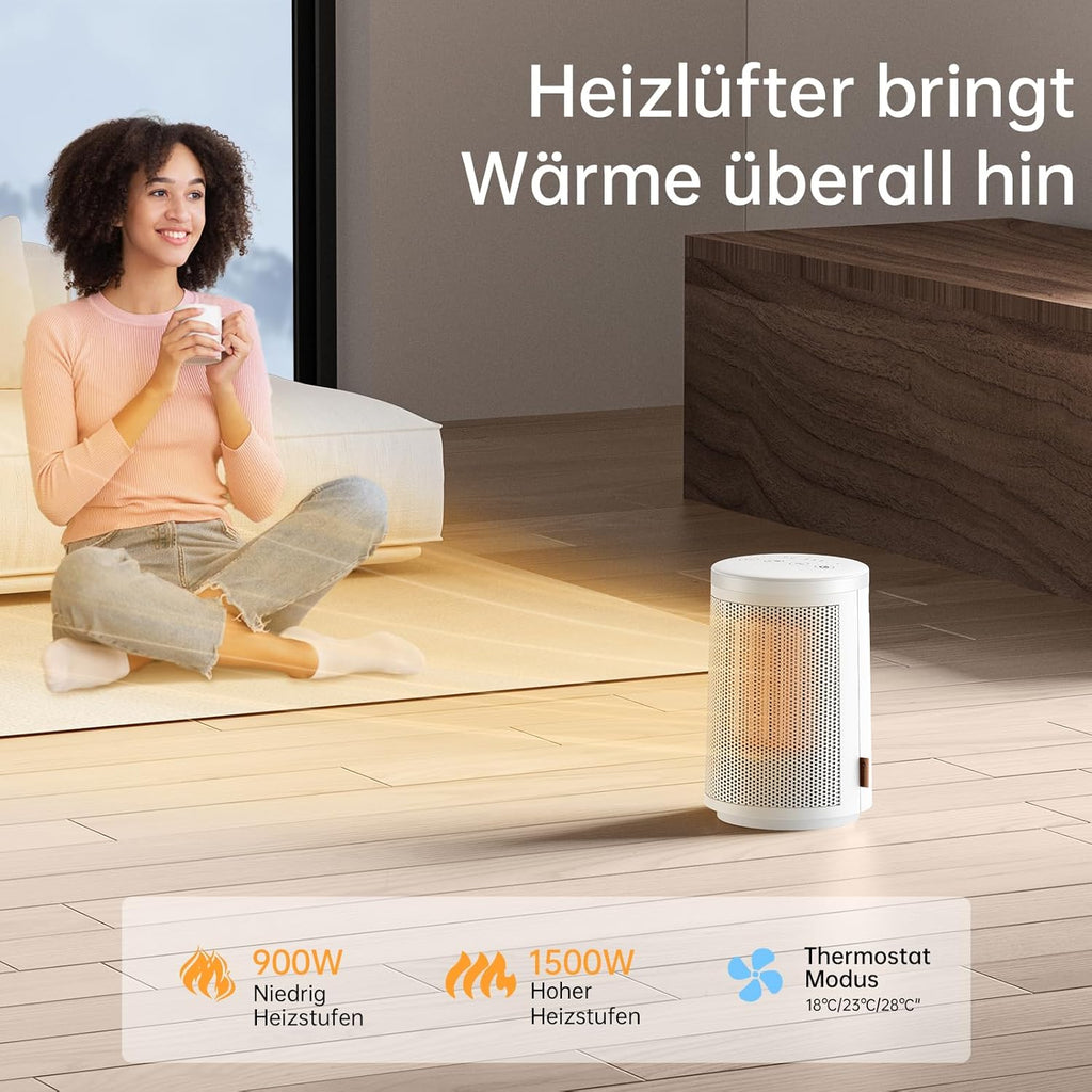 MYCARBON Stufetta Elettrica Bagno 900W/1500W Termoventilatore Basso Consumo Silenzioso con Termostato 8H Timer Oscillazione 60° Protezione Antiribaltamento e Surriscaldamento, Stufa Elettrica in Ceramica per Bagno Soggiorno