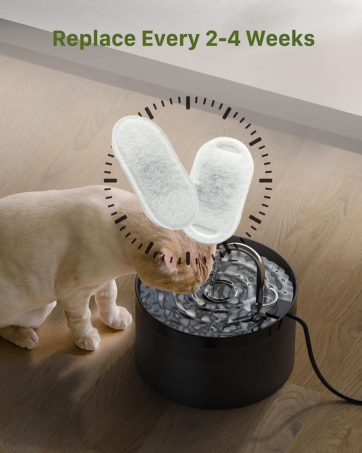 GIOTOHUN Fontana per Gatti a Forma di Rubinetto, 3.2L Fontana d'Acqua per Gatti, Pompa dell'Acqua Super Silenziosa, Filtra i Peli, Facile Smontaggio, 6 Filtri + 3 Filtri in Schiuma