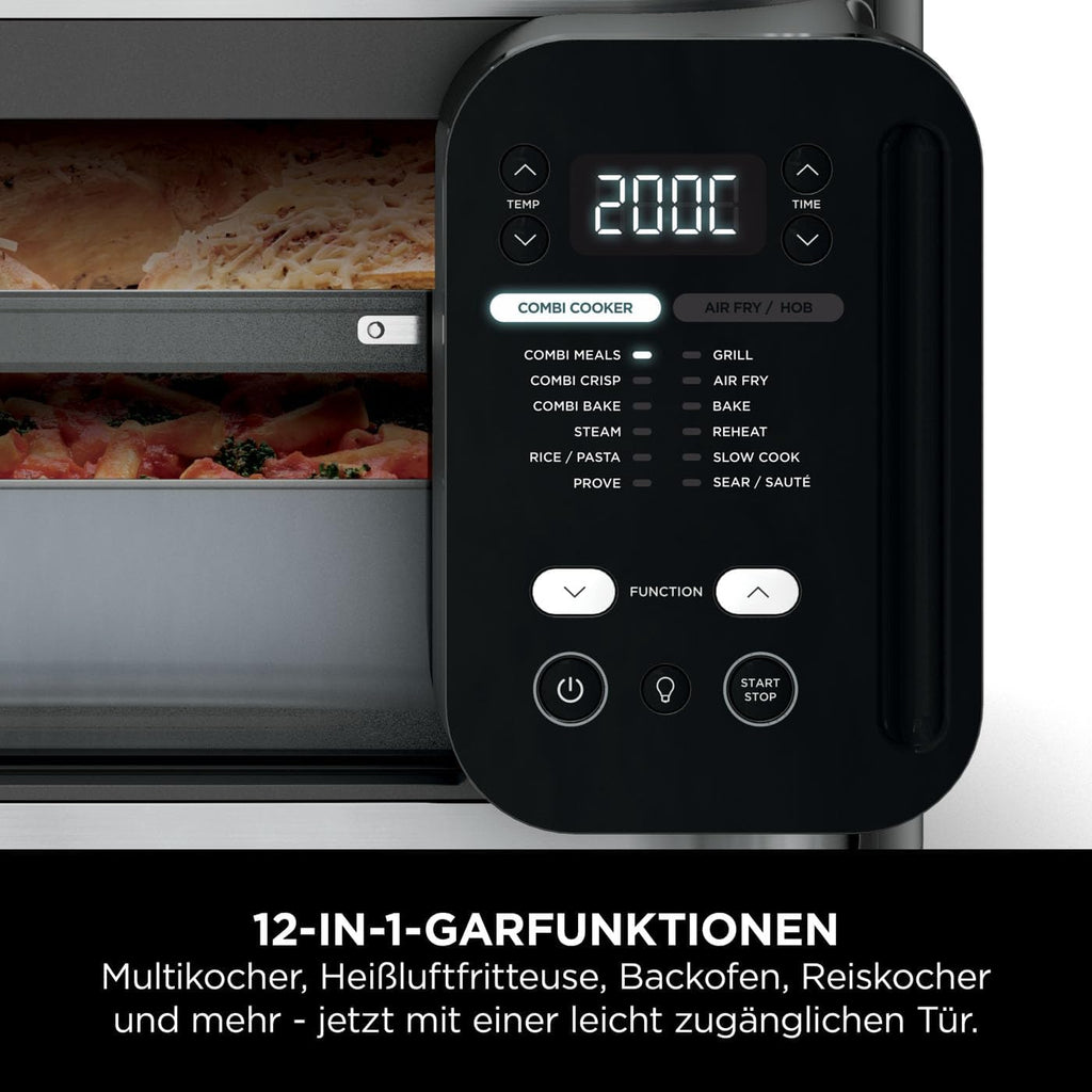 Ninja Combi Robot da Cucina 12 in 1, Forno e Friggitrice ad Aria, 12 Funzioni di Cottura, Friggitrice ad Aria e Grill, Pronto in 15 Min*, con Teglia da Forno, Padella, Cestello per Frittura, Ricettario, Grigio, SFP700EU.