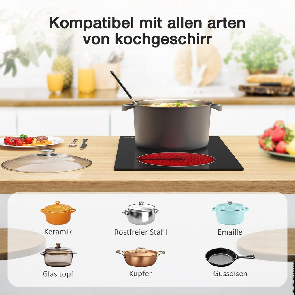 IsEasy 4 Zonen Einbau Induktionskochfeld mit 9 Leistungsstufen &1-99Min Timer, Boost-Funktion, Induktionskochplatte, Induktion Herdplatte mit 4 Platten, 60cm, 6800W, Schwarz