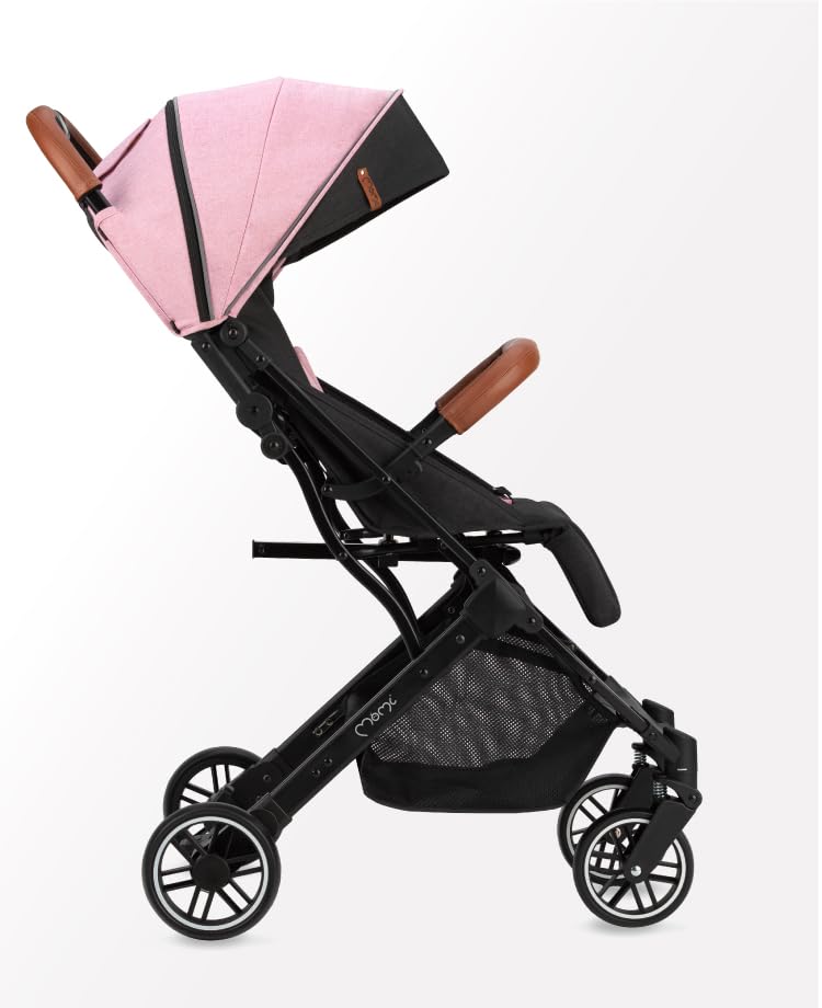 MOMI ESTELLE Kinderwagen für Kinder ab 6 Monat bis zu max körpergewicht von 15 kg, klappbar auf die Maße 65 x 51 x 21 cm, gewicht 7,5 kg, 5-Punkt-Sicherheitsgurt, koffer, grau-gold, Räder 6''/6,5''