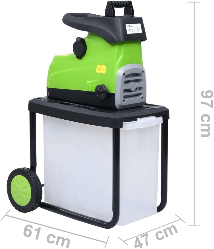 vidaXL Gartenhäcksler Elektrisch mit Auffangbox Leisehäcksler Häcksler Holzhäcksler Elektrohäcksler Walzenhäcksler Schredder 2800W