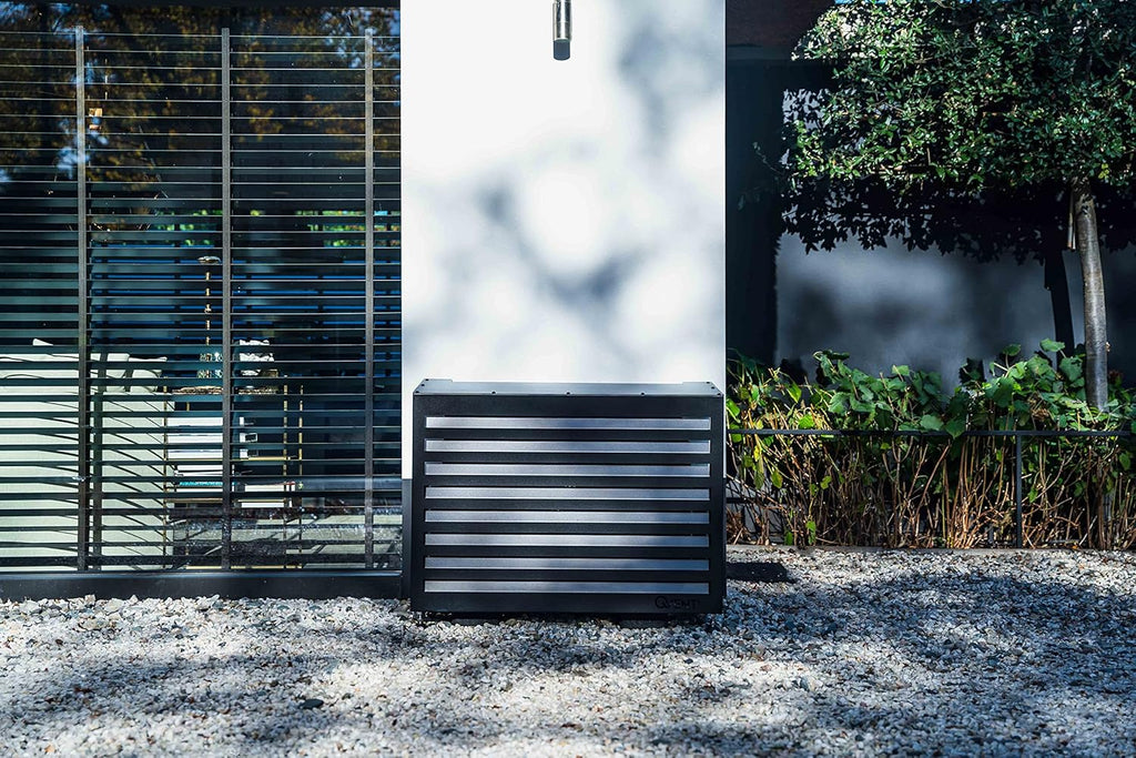 Copertura Qventi per condizionatore - Antracite/Grigio - Alluminio - Griglia di protezione - Rivestimento - Facile montaggio - Taglia S - Dimensioni esterne (LxPxH): 100 x 50 x 75 cm
