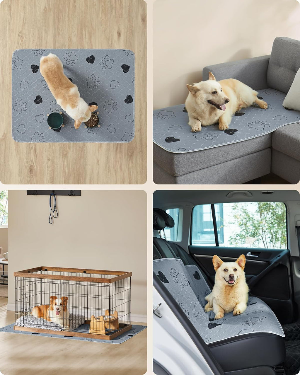 Feandrea Welpen-Unterlagen waschbar, Wiederverwendbare Matten für Hunde, 152 x 122 cm, 2er Set, XL, Hundetoilette, auslaufsicher, rutschfest, super saugfhig, Katzen, Kaninchen, grau PTD048G01