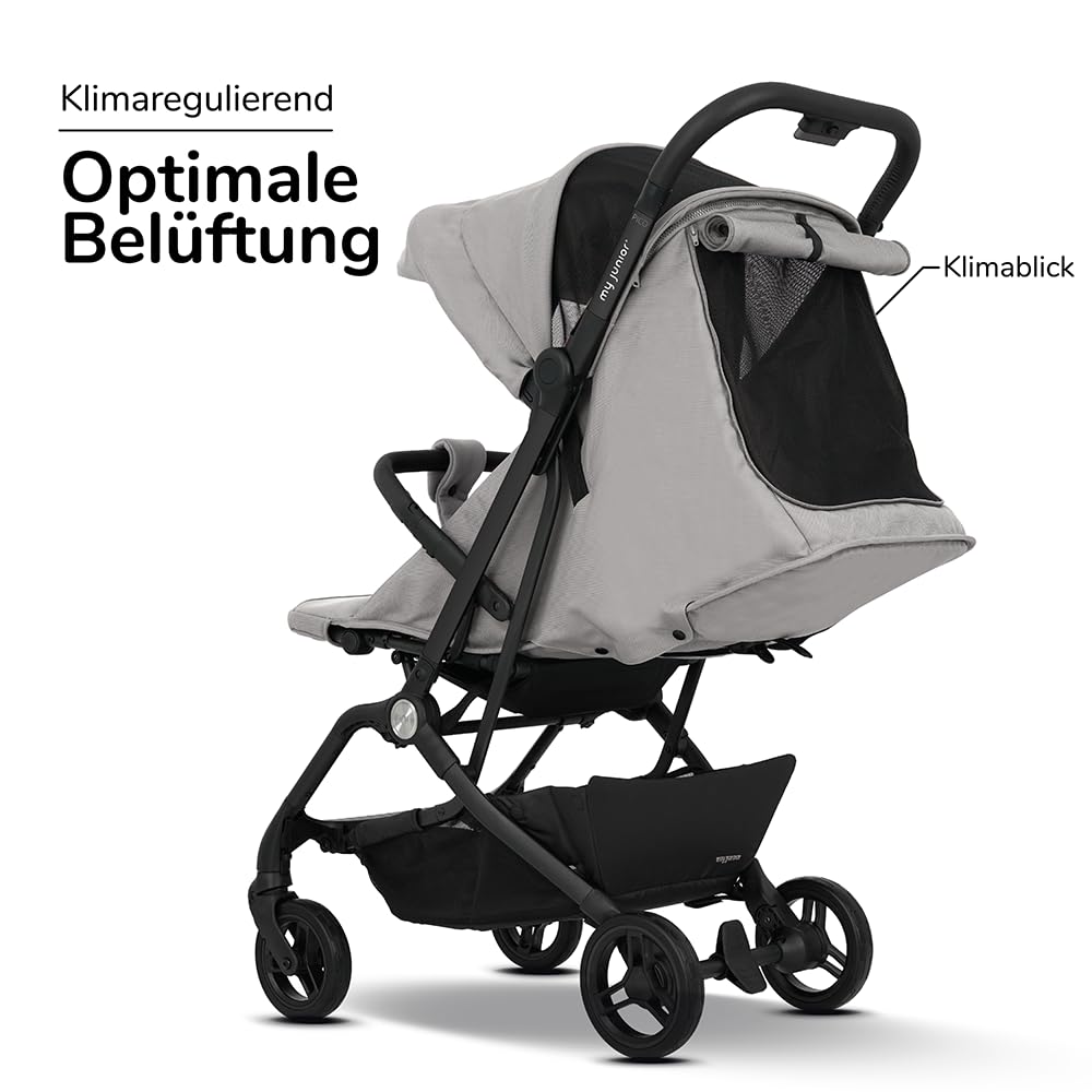my junior® Buggy PICO³ | bis 22kg | Einhand AutoFold-Klappmechanismus | Ergonomische Liegeposition nach IGR e.V. | großes Sonnenverdeck UV50+ | Handgepäckmaß | 2 Belüftungsfenster Hazel - Black