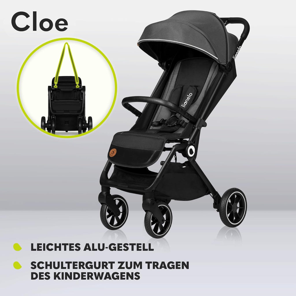 LIONELO Cloe Passeggino Pieghevole fino a 22 kg, Schienale Reclinabile Funzione Nanna, Imbracatura a 5 Punti Grandi Ruote Girevoli Zanzariera Porta Biberon Leggero Compatto Impermeabile (Grigio)