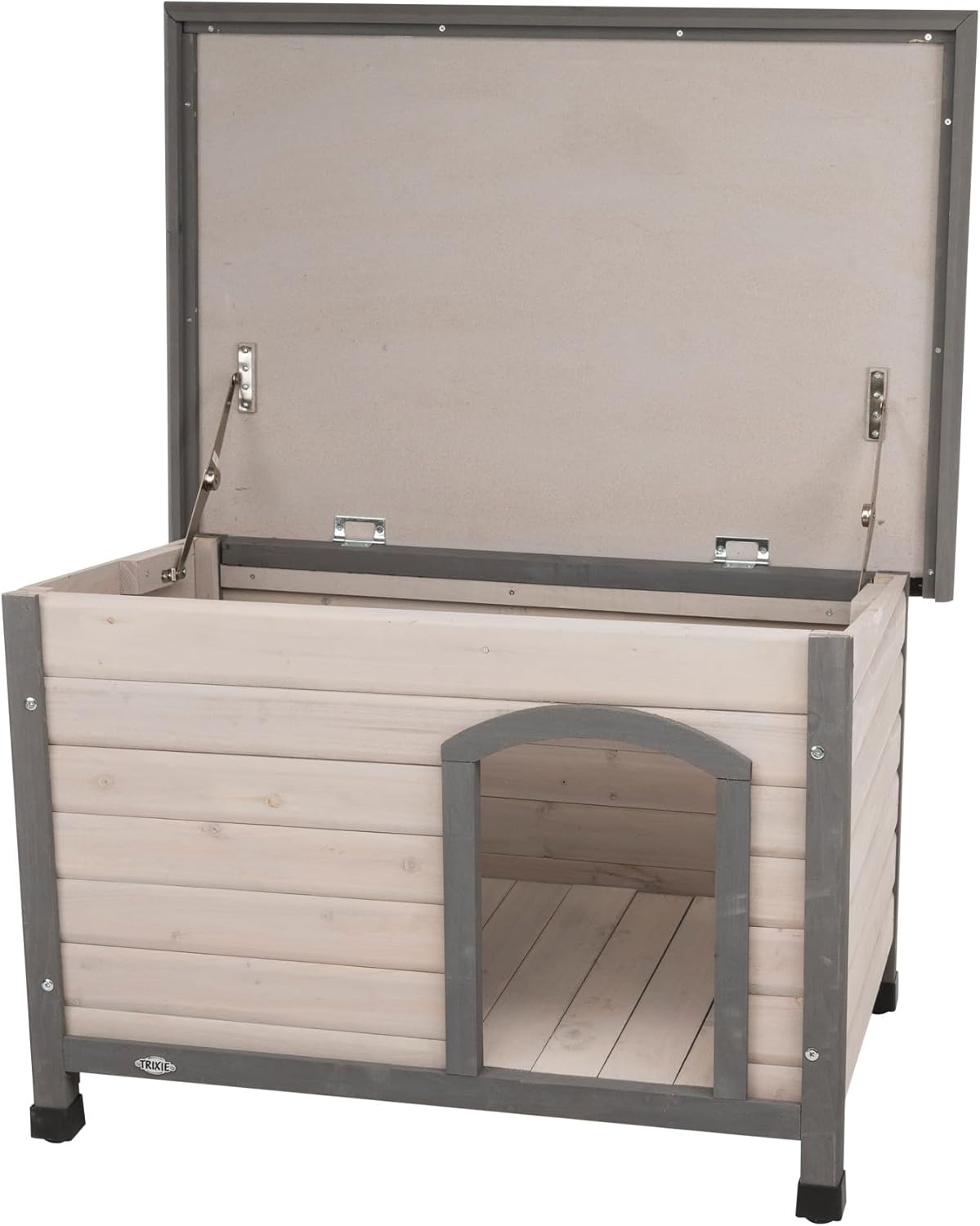 TRIXIE Cuccia per cani natura Classic tetto piatto, resistente alle intemperie e apribile, S–M: 85 × 58 × 60 cm, marrone - 39551