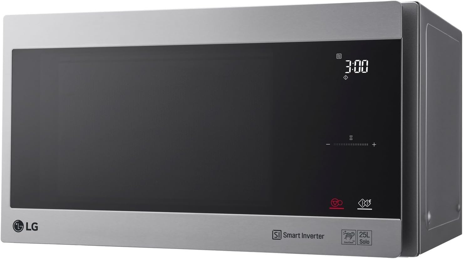 LG MS2595CIS Forno a microonde con tecnologia Smart Inverter, capacità 25 litri, 1000 W, programmi automatici, livelli di potenza regolabili e funzione EasyClean, argento