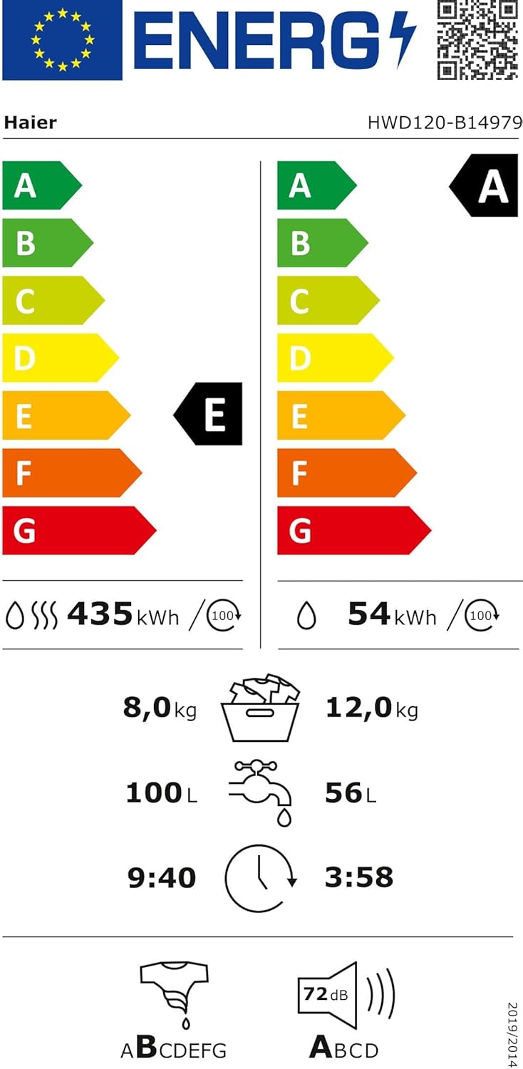 Lavasciuga Haier I-PRO SERIE 7 HWD80-B14979 / 8 kg Lavaggio / 5 kg Asciugatura / Motore Direct Motion - estremamente silenzioso / Cesto XL / Programma vapore I-Refresh / Protezione completa dall'acqua