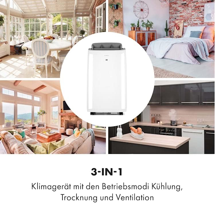 Klarstein Condizionatore Mobile con Tubo di Scarico, Climatizzatore 4 in 1, Ventilatore, Deumidificatore e Modalità Notturna, Condizionatore Piccolo e Portatile per Casa e Ufficio, Basso Consumo, 14000BTU