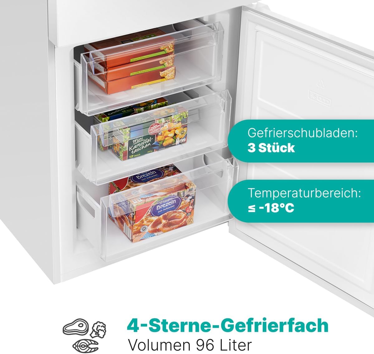 Combinazione frigo-congelatore Bomann®, capacità netta 269 L - Frigorifero: 198 L | Congelatore: 71 L, a risparmio energetico, silenzioso 39 dB, LED, porta reversibile, Altezza: 180 x Larghezza: 55 x Profondità: 55,8 cm - KG 184.1 bianco