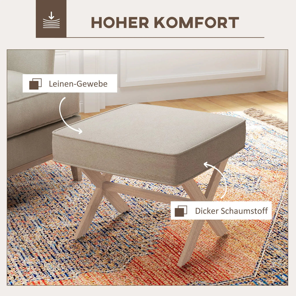 HOMCOM Sitzhocker mit Leinenoptik & Antirutschmatte – Cremeweiß