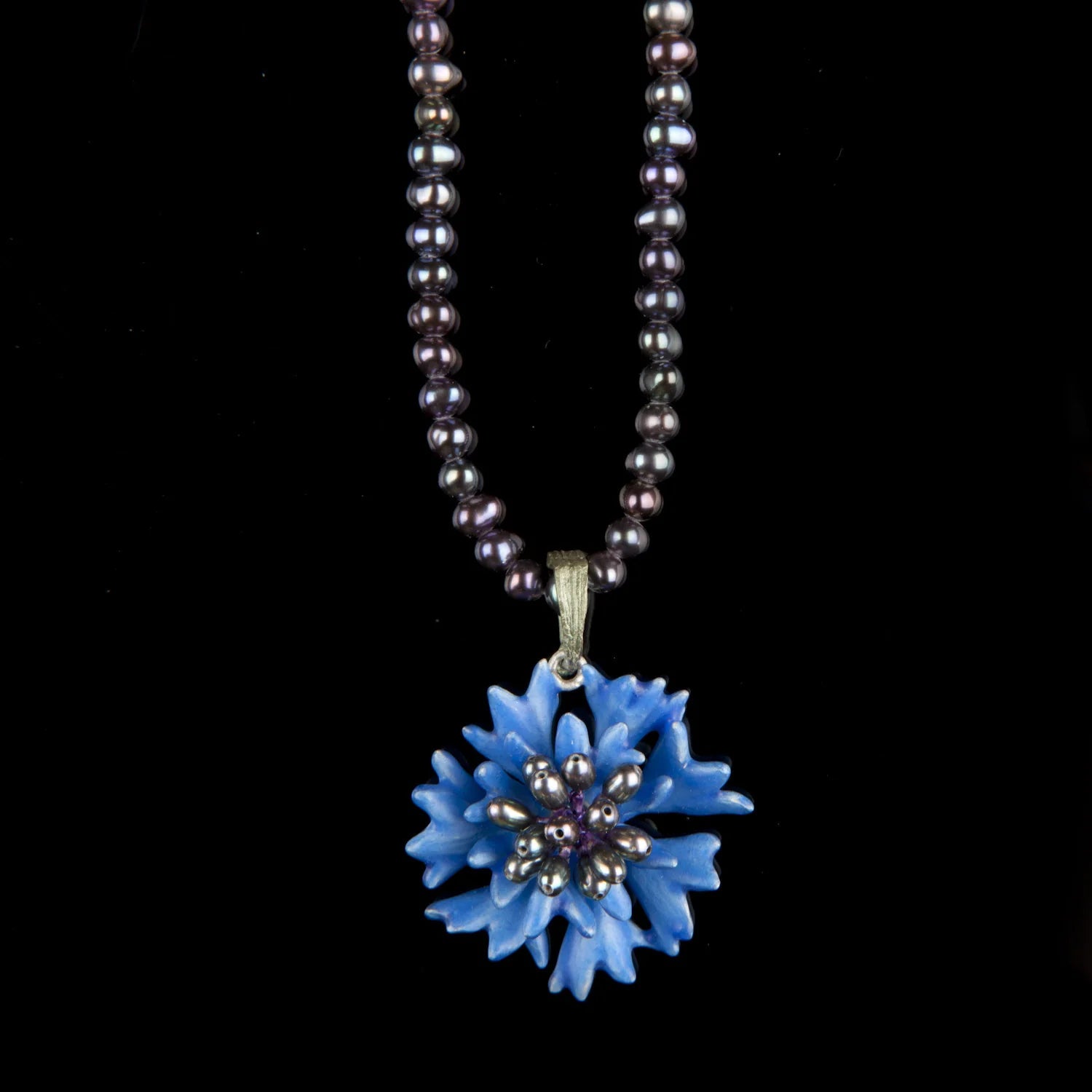 Blaue Kornblume - Perlenkette mit Anhnger