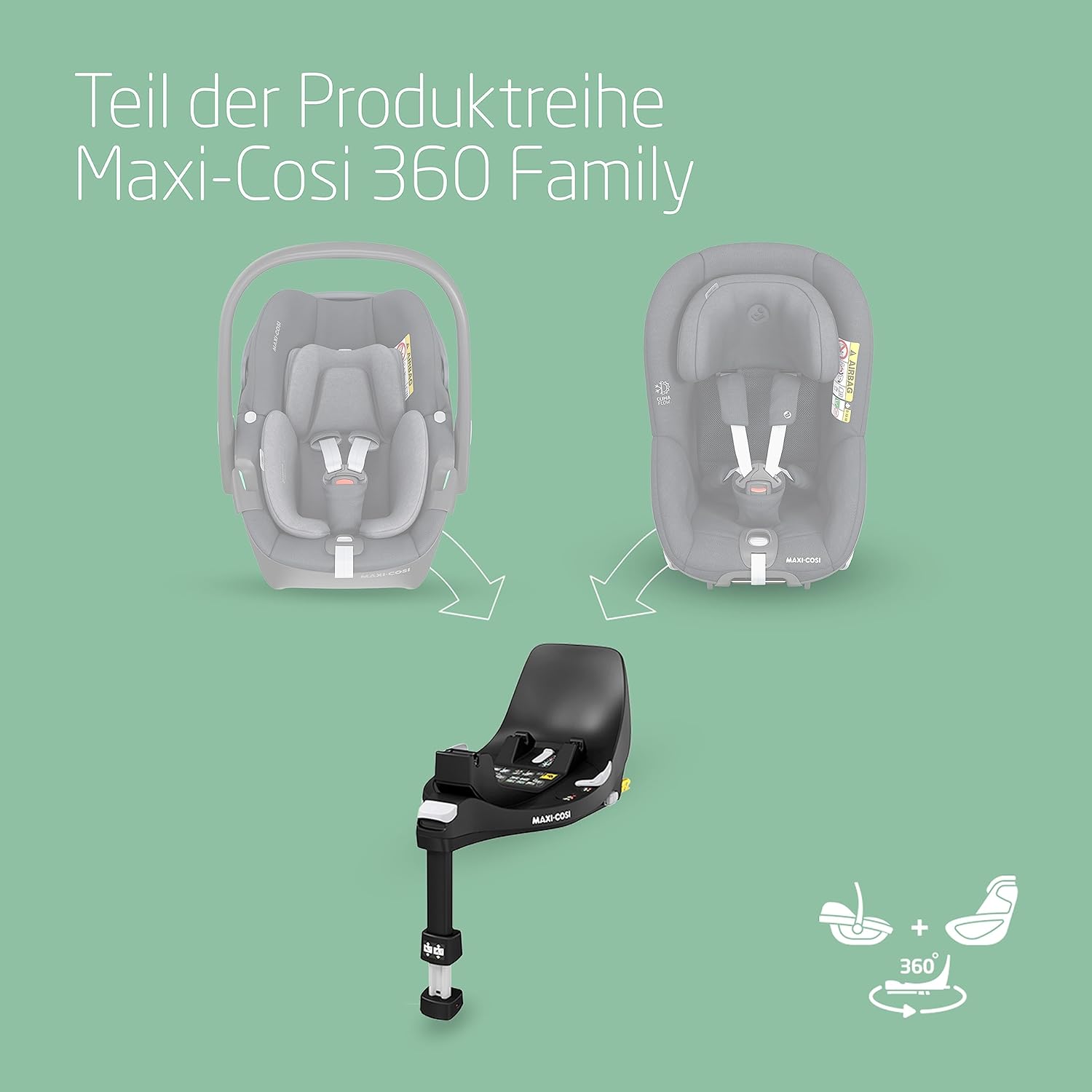 Maxi-Cosi Pearl 360 i-Size baby autositz, autositz 360 grad drehbar, 3 Monate - 4 Jahre (61-105 cm), Drehung mit nur einer Hand, ClimaFlow, Easy-In-Gurt, G-CELL, Authentic Black