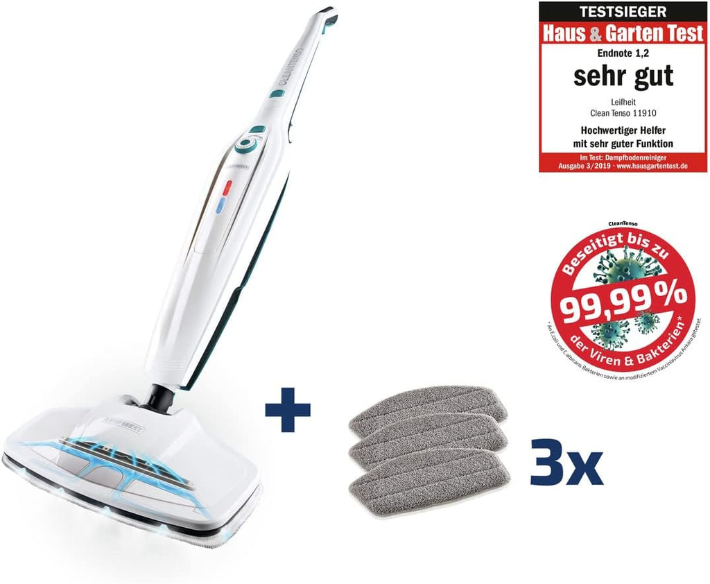 Leifheit Pulitore a vapore CleanTenso Power 2.0 con vapore caldo contro i batteri, Mop a vapore con tempi di riscaldamento brevi e 50 minuti di autonomia, Scopa a vapore per la pulizia degli angoli, Spazzola a vapore dal design moderno