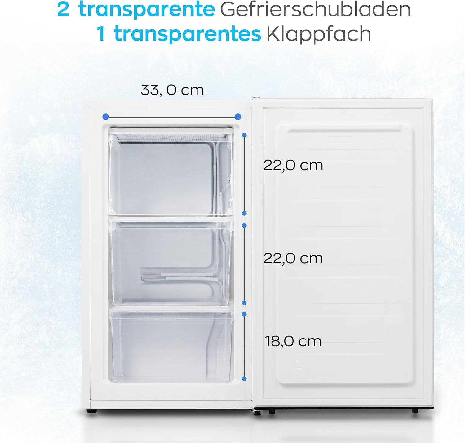 Congelatore Heinrich 61 litri -18°C, 3 cassetti congelatore, regolatore temperatura a 7 livelli, Airflow, porta reversibile, bianco