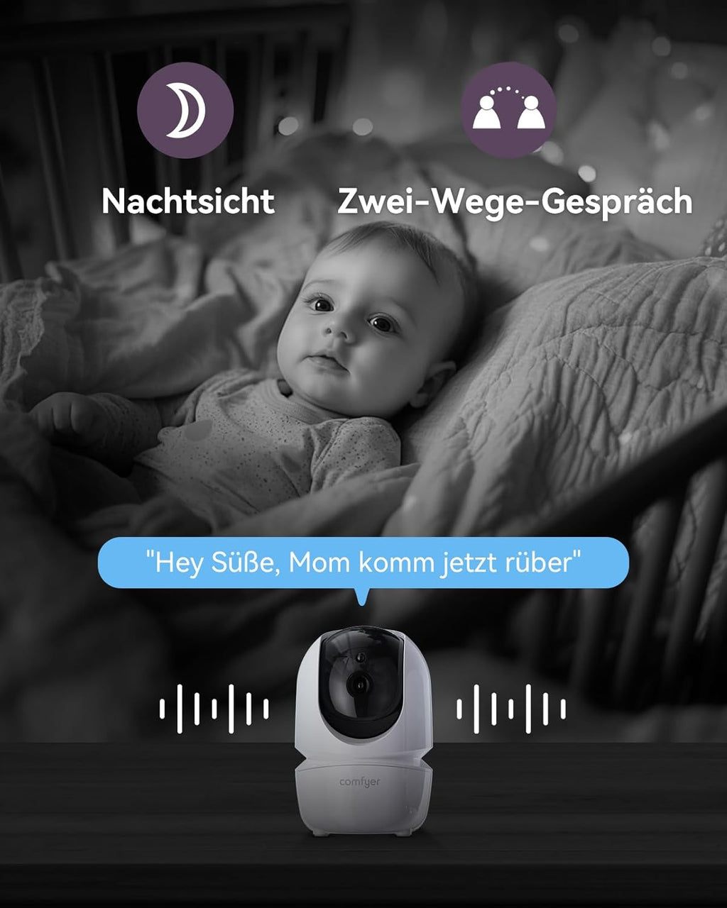 Comfyer Baby Monitor Video Split-Screen con 2 Telecamere, 7" HD 720P Telecamera Nido Wireless con Staffa, Visione Notturna IR, Obiettivo Grandangolare, Modalità Vox, Audio a 2 Vie, Portata di 300 Metri