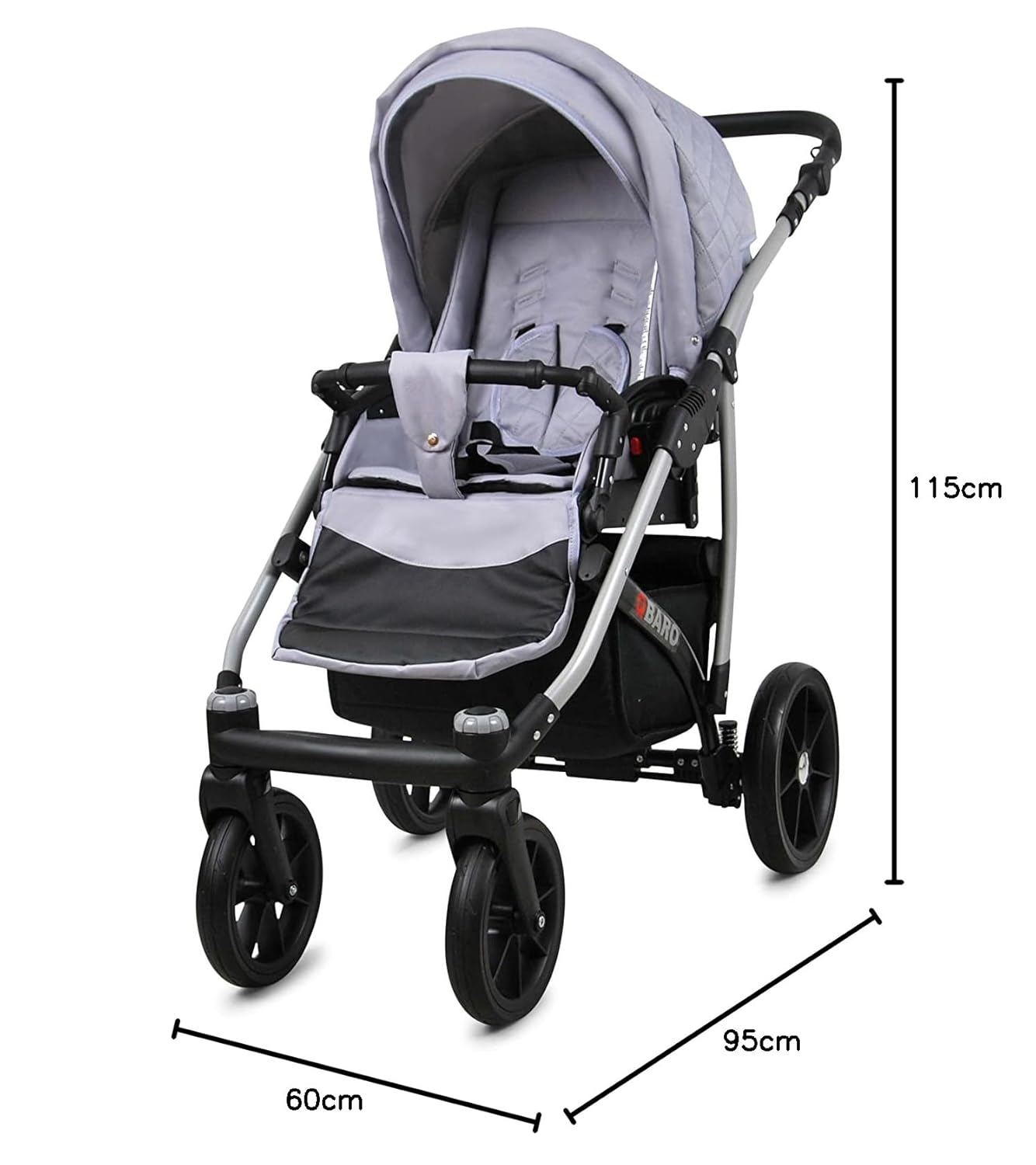 BabyLux® Bambimo Kinderwagen Set 3 in 1 - Qbaro - incl. Babywanne, Buggy Sportsitz, Auto-Babyschale - Autositz - Kinderwagenset - Kombikinderwagen mit Wickeltasche, Regenschutz usw.