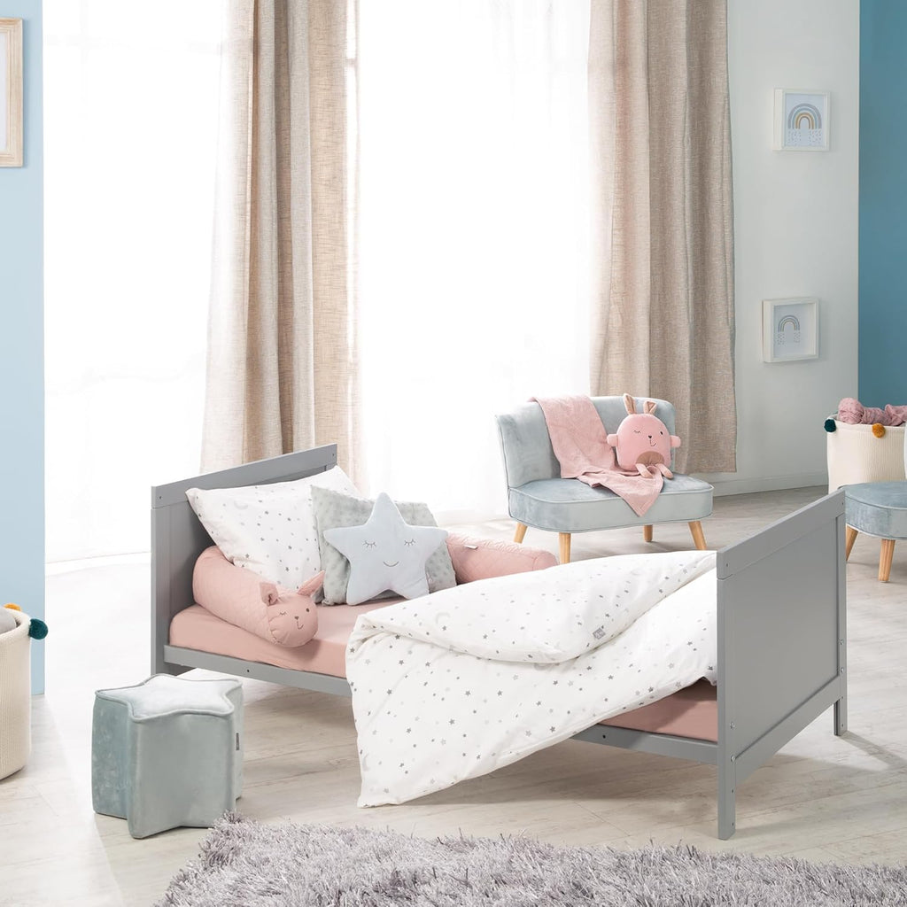 roba Lettino combinato 70 x 140 - Lettino con sbarre regolabile in 3 altezze - 3 pioli rimovibili - Lettino trasformabile in letto junior - Legno color tortora