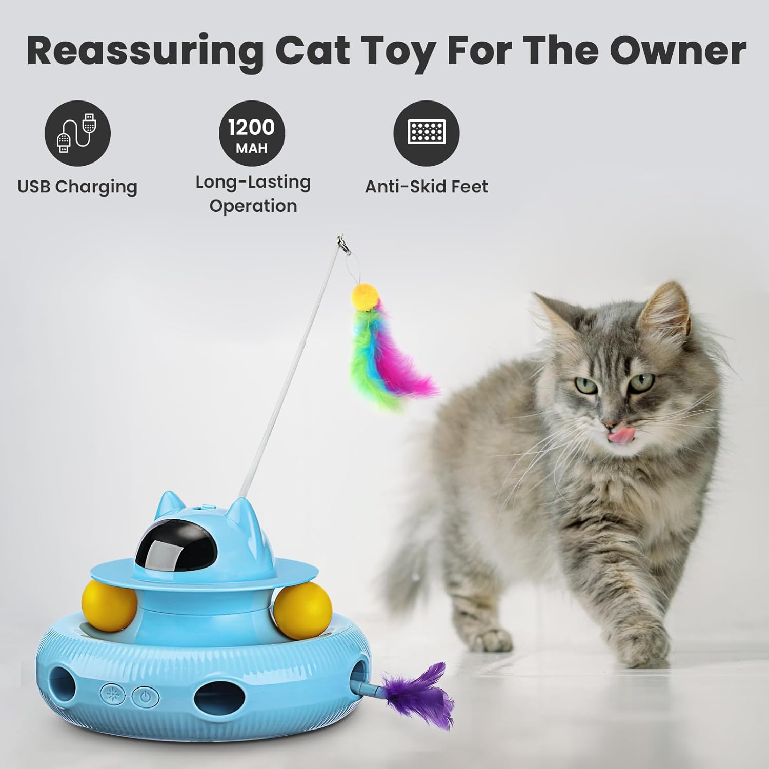 PETTOM Katzenspielzeug Selbstbeschftigung, 3-in-1 Katzenspielzeug Elektrisch Automatisch, Interaktives Spielzeug für Katzen USB Aufladbar