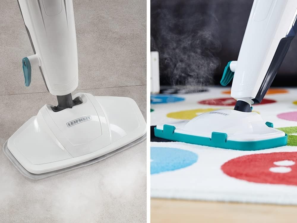 Leifheit Pulitore a vapore CleanTenso Power 2.0 con vapore caldo contro i batteri, Mop a vapore con tempi di riscaldamento brevi e 50 minuti di autonomia, Scopa a vapore per la pulizia degli angoli, Spazzola a vapore dal design moderno