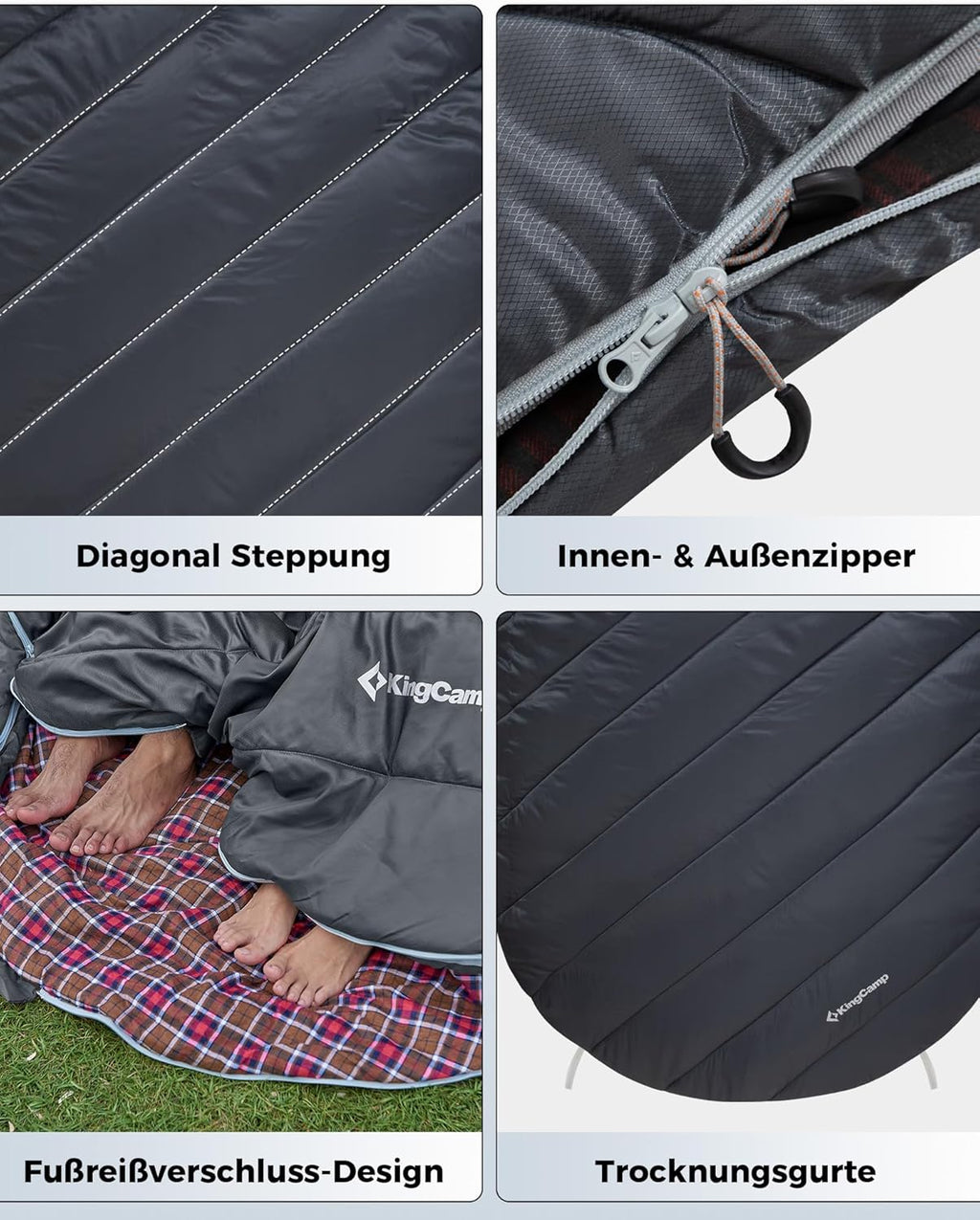 KingCamp Doppelschlafsack Flanell, Schlafsack 2 Personen, Schlafsack 3-4 Jahreszeiten, wasserfest, warm und komfortabel, verpackbar Schlafsack Outdoor