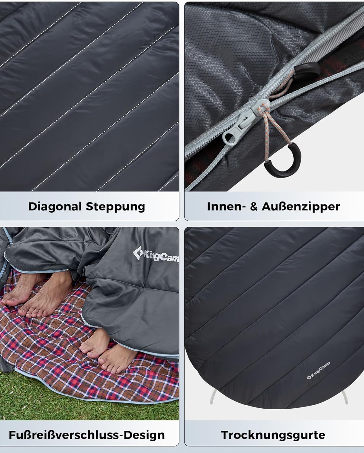 KingCamp Doppelschlafsack Flanell, Schlafsack 2 Personen, Schlafsack 3-4 Jahreszeiten, wasserfest, warm und komfortabel, verpackbar Schlafsack Outdoor