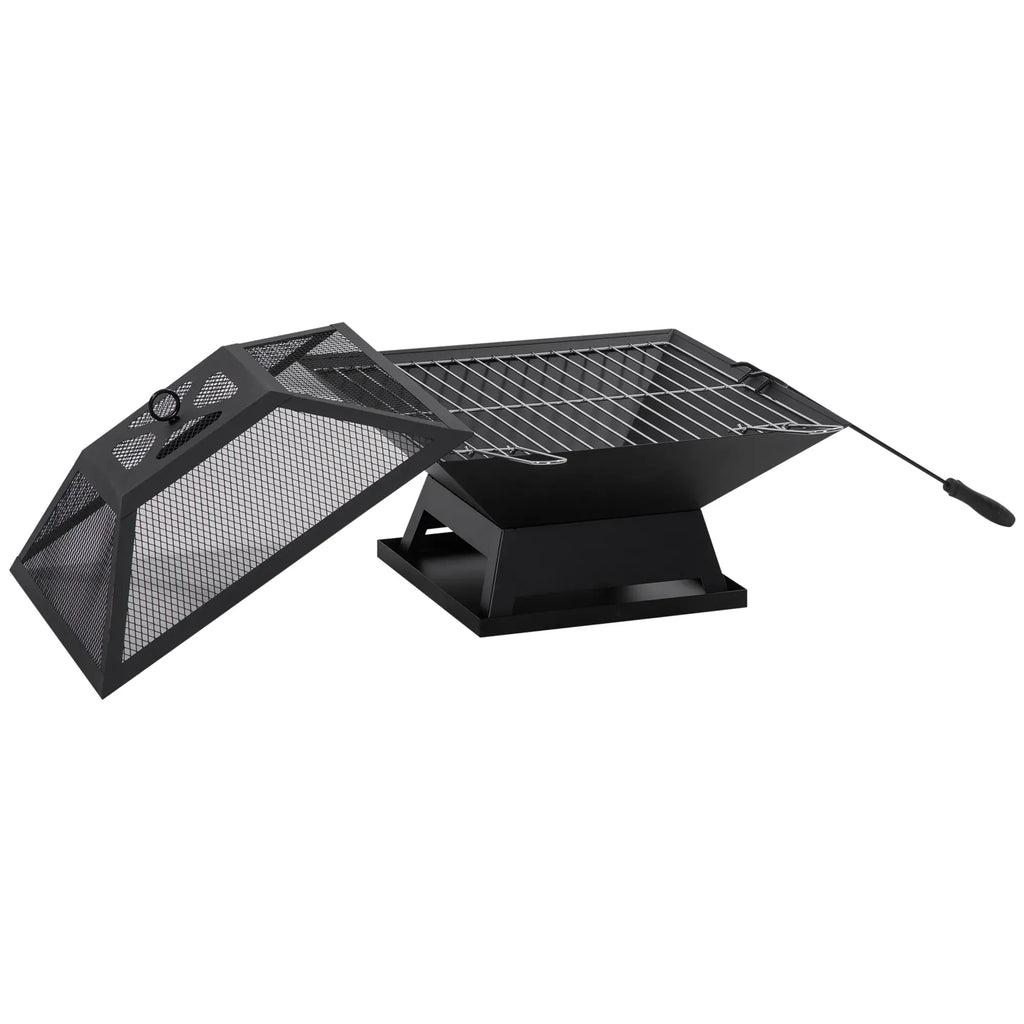 Outsunny Braciere con Griglia 2 in 1 e Parascintille da Esterno