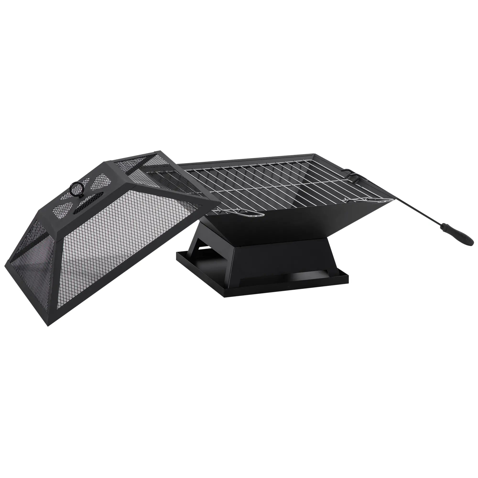 Outsunny Braciere con Griglia 2 in 1 e Parascintille da Esterno
