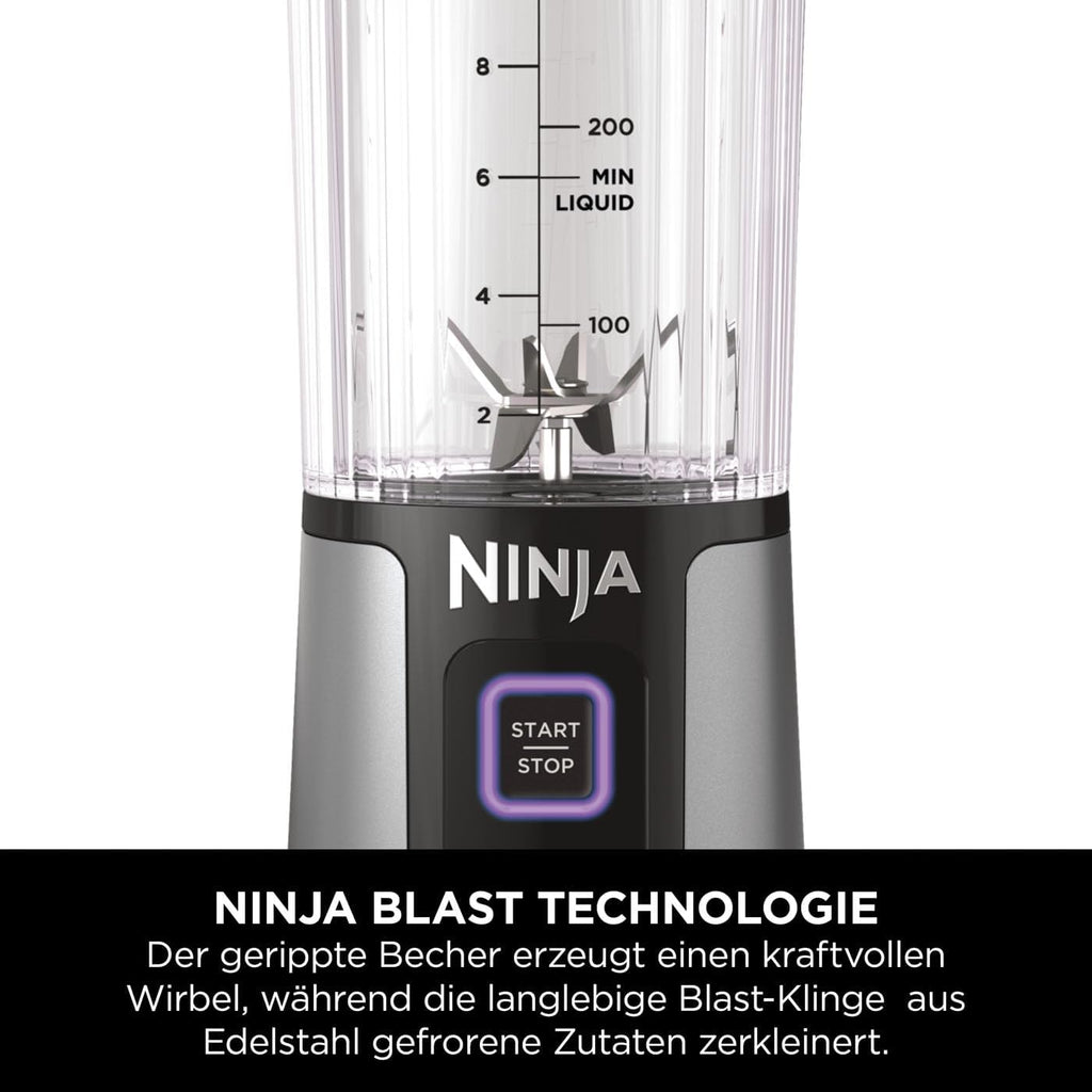Ninja Blast Frullatore Portatile / Frullatore a Immersione / Frullatore per Smoothie, Tazza da 530 ml, Coperchio a Prova di Perdite, Mini Frullatore Potente, Senza Fili e Ricaricabile, Trita Ghiaccio e Frutta, Nero, BC151EUBK
