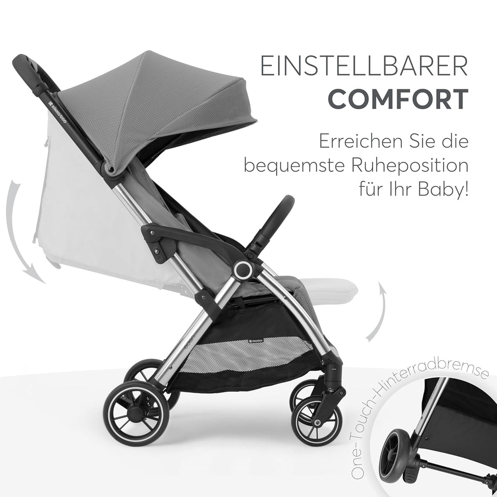 KikkaBoo EDEN Passeggino, passeggino fino a 22 kg, chiusura automatica, posizione reclinata, ultraleggero, compatto, nero