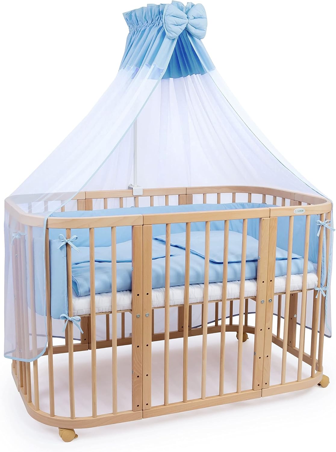 Waldin Lettino per bambini in legno 7in1 con materasso, Letto "Cresci con me", Ventilato, Base regolabile in 5 altezze, Set All-Inclusive, Legno Bianco