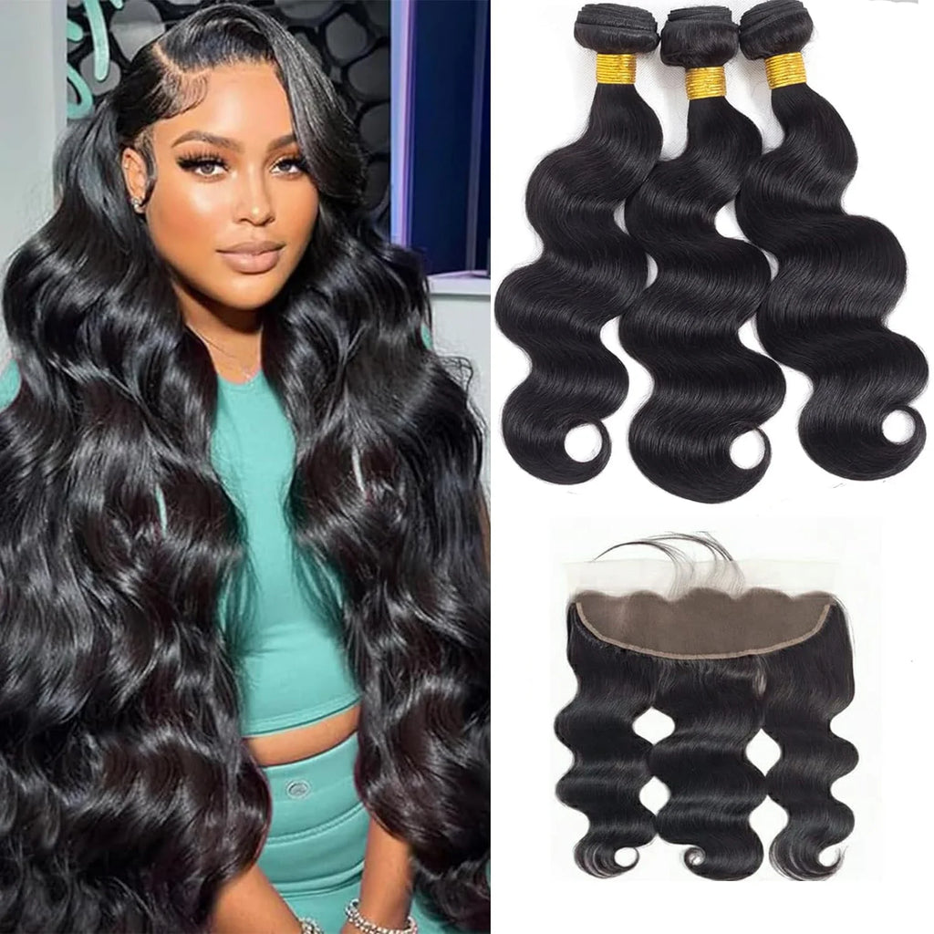 LavishBeauty Body Wave Bundles mit 13x4 HD Lace Frontal
