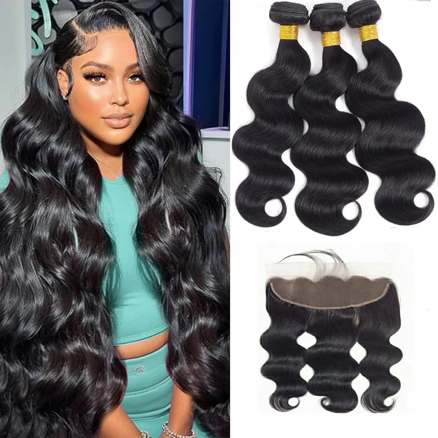 LavishBeauty Body Wave Bundles mit 13x4 HD Lace Frontal