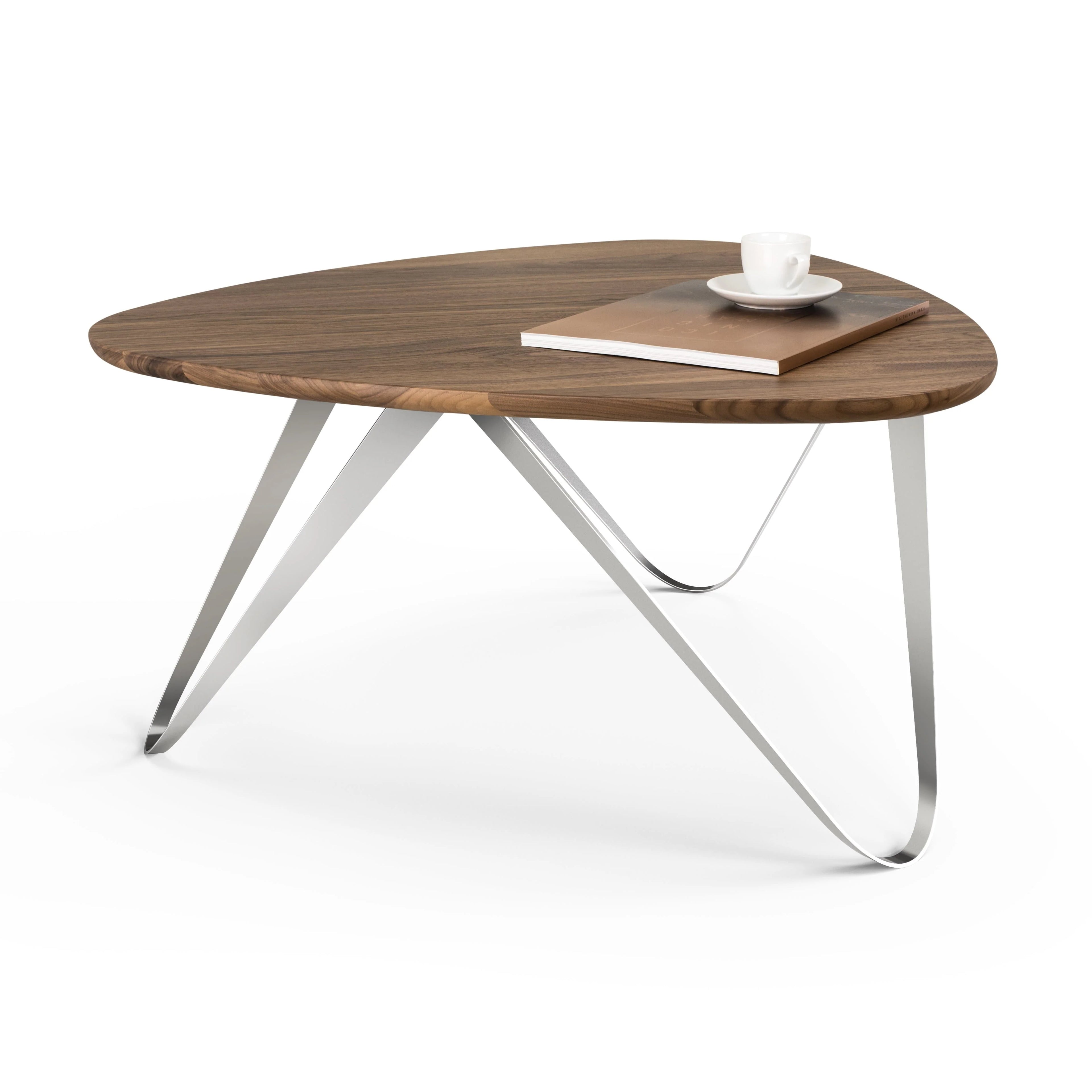 Couchtisch PLEKTRON Massivholz Nussbaum Edelstahl