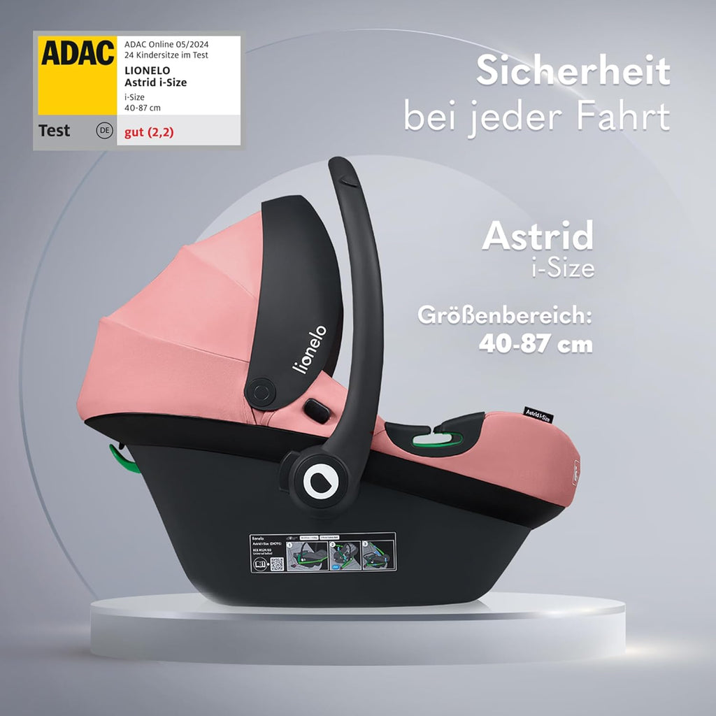 LIONELO ASTRID i-Size SET Seggiolino Auto con Base 40-87 cm Ovetto ISOFIX, Cinture a 3 Punti, Protezione Laterale, Riduttore Dri-Seat, i-Size R129