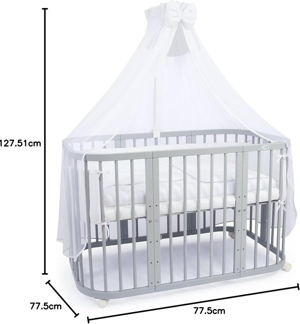 Waldin Lettino per bambini in legno 7in1 con materasso, Letto "Cresci con me", Ventilato, Base regolabile in 5 altezze, Set All-Inclusive, Legno Bianco