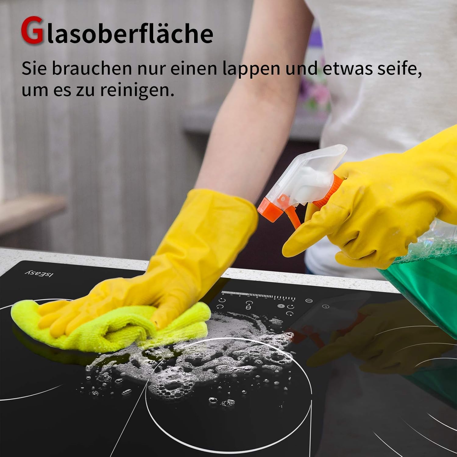 IsEasy 4 Zonen Einbau Induktionskochfeld mit 9 Leistungsstufen &1-99Min Timer, Boost-Funktion, Induktionskochplatte, Induktion Herdplatte mit 4 Platten, 60cm, 6800W, Schwarz