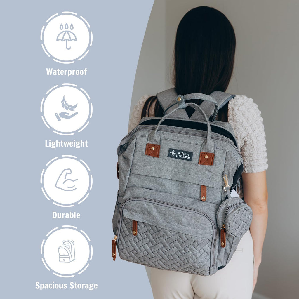 Inclusive LittleOnes Wickeltasche mit Wickelstation, Babytasche für Jungen und Mädchen, wasserdichtes Oxford, großes Fassungsvermögen, USB-Ladeanschluss, Schnulleretui, reisefreundliche und