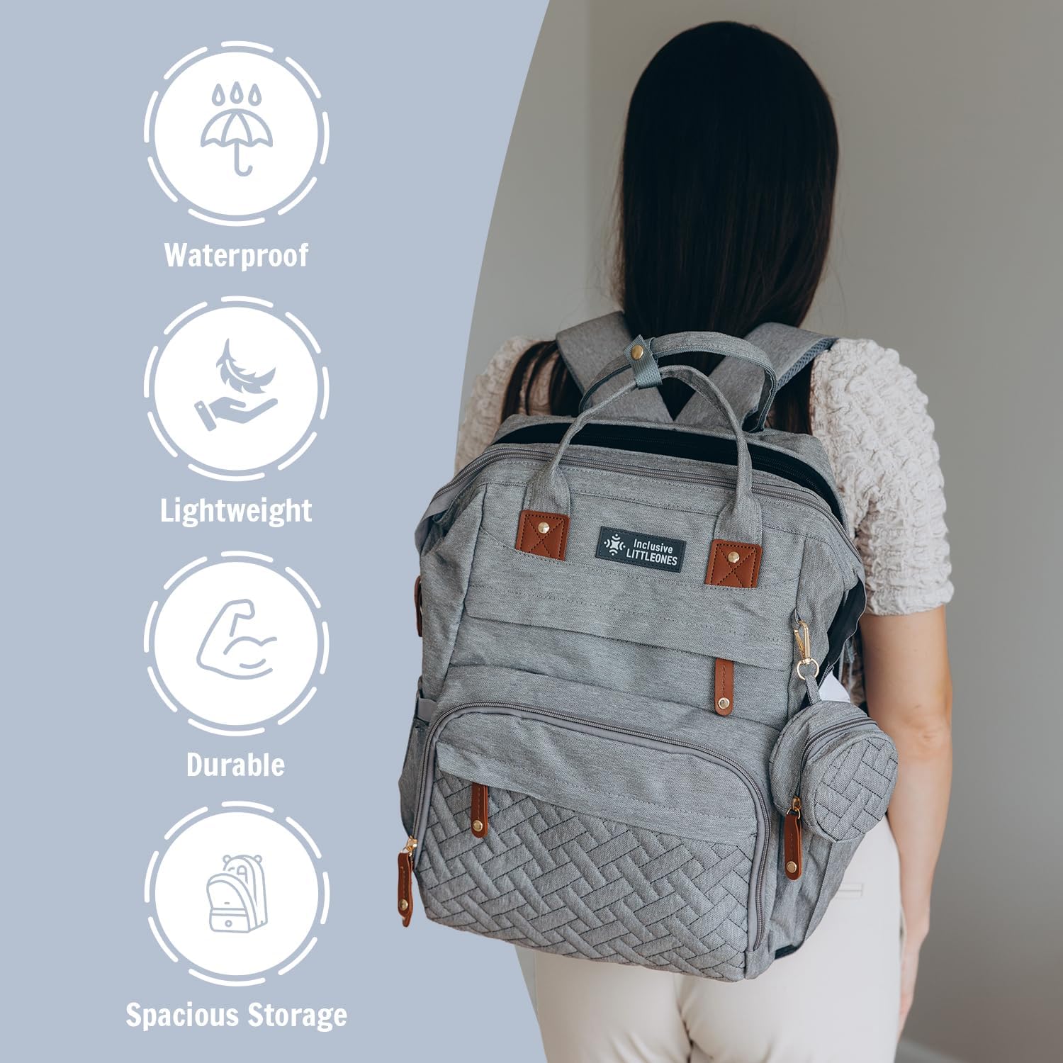 Inclusive LittleOnes Wickeltasche mit Wickelstation, Babytasche für Jungen und Mädchen, wasserdichtes Oxford, großes Fassungsvermögen, USB-Ladeanschluss, Schnulleretui, reisefreundliche und